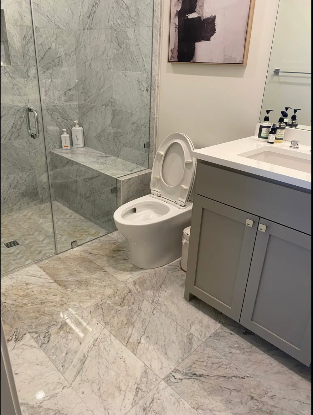 Clean modern bathroom with marble tile
