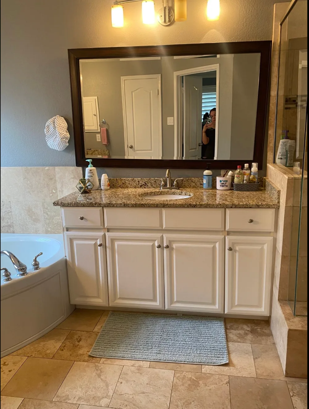 Clean bathroom vanity and mirror